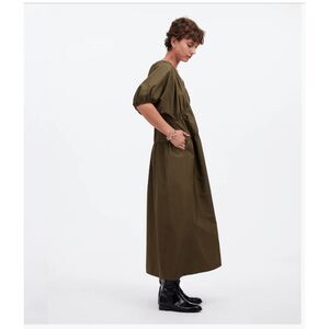 Madewell Olive Green Puff-Sleeve Midi Dress